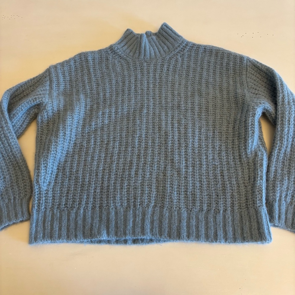 Sezane Josepha Sweater Wool Alpaca Mock Neck Chunky Knit Ribbed Frosted Blue XS - Picture 6 of 13